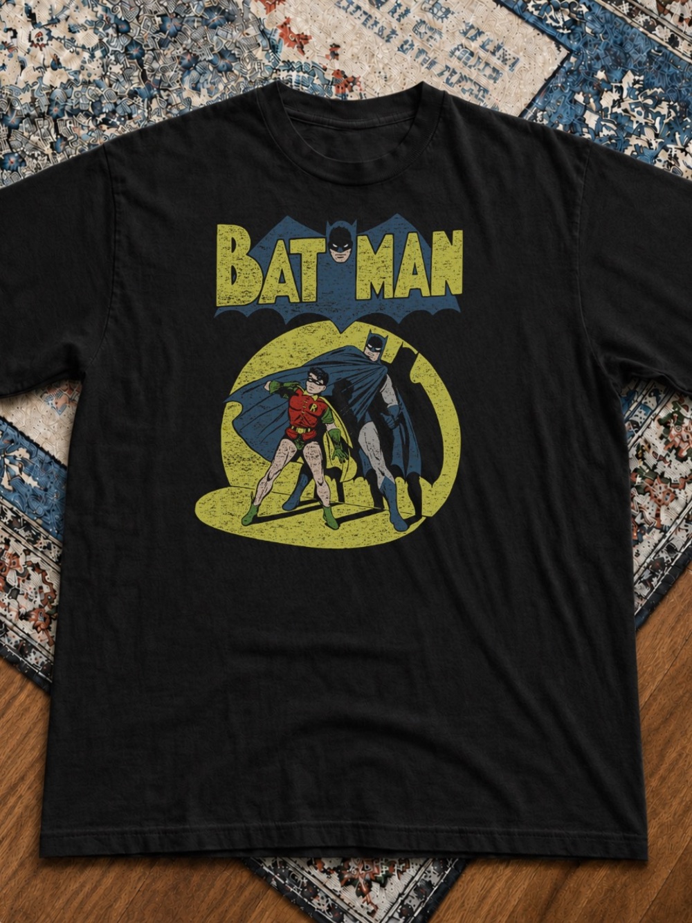 Gildan Black Short Sleeve Tee with Yellow and Blue Graphic